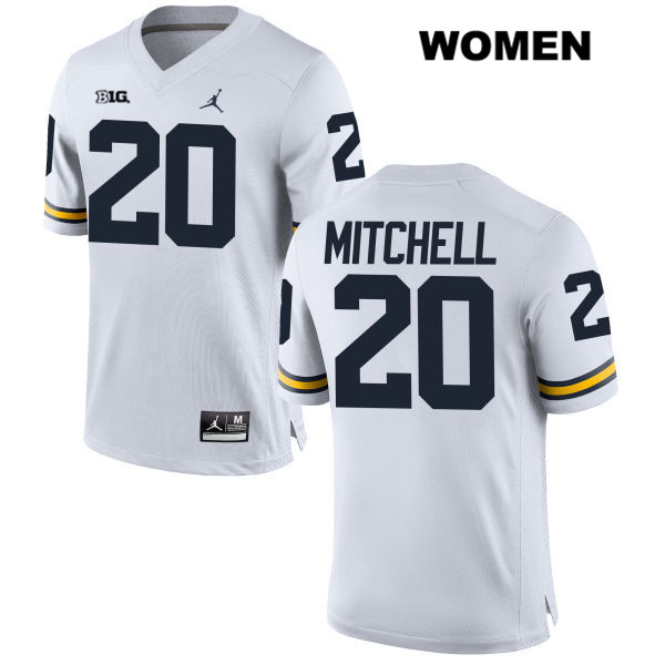 Women's NCAA Michigan Wolverines Matt Mitchell #20 White Jordan Brand Authentic Stitched Football College Jersey SO25F53VB